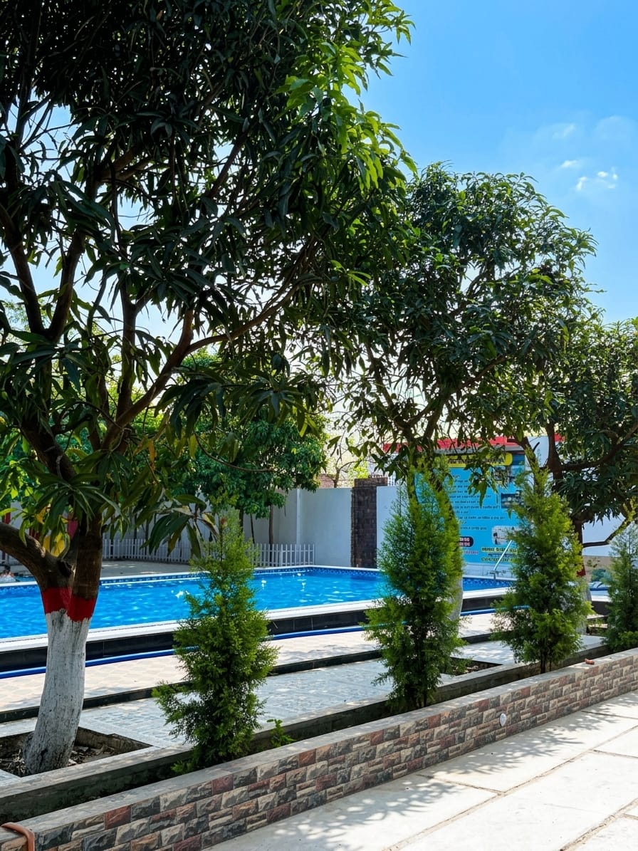 Pool with stunning blue sky reflection